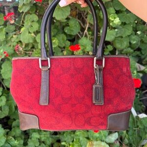 Coach Red and Brown Shoulder Bag signature monogram